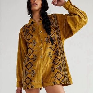 Free People Size Medium Embellished Corduroy Romper